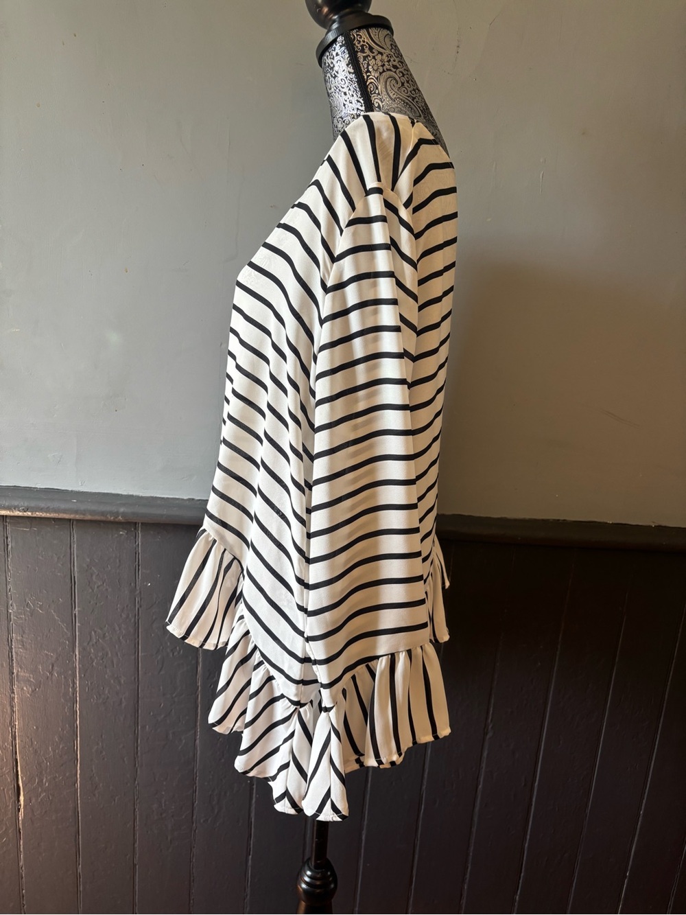 a.n.a Black & White Striped Ruffle-Hem Tunic - Picture 3 of 8
